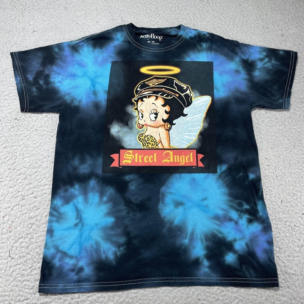 Betty Boop Shirt Mens Medium Blue Tie Dye Street Angel Graphic Cartoon Tee